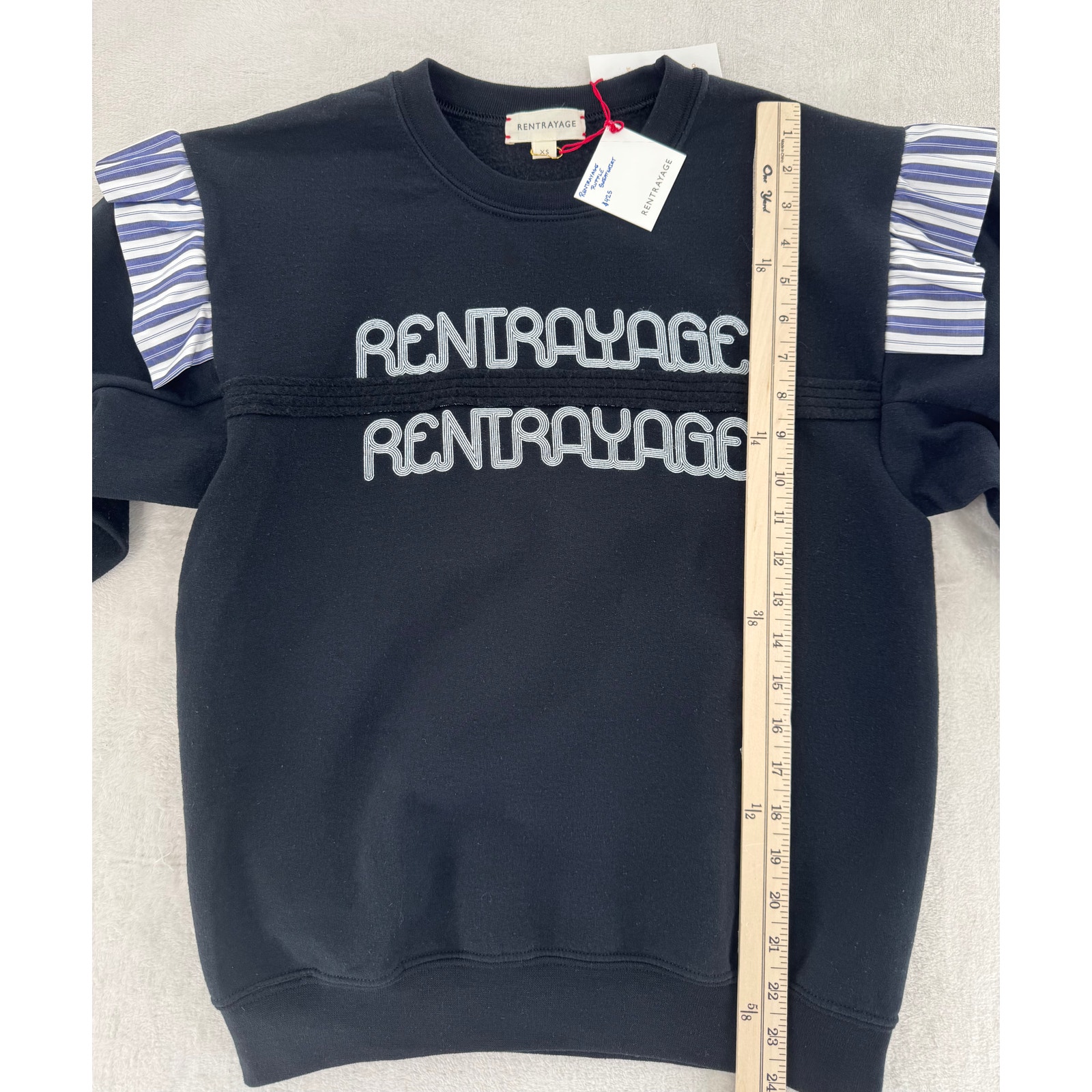 Rentrayage Black Navy Sweatshirt Short Sleeve Ruffle Oversized Xs Nwt — image 6 of 7